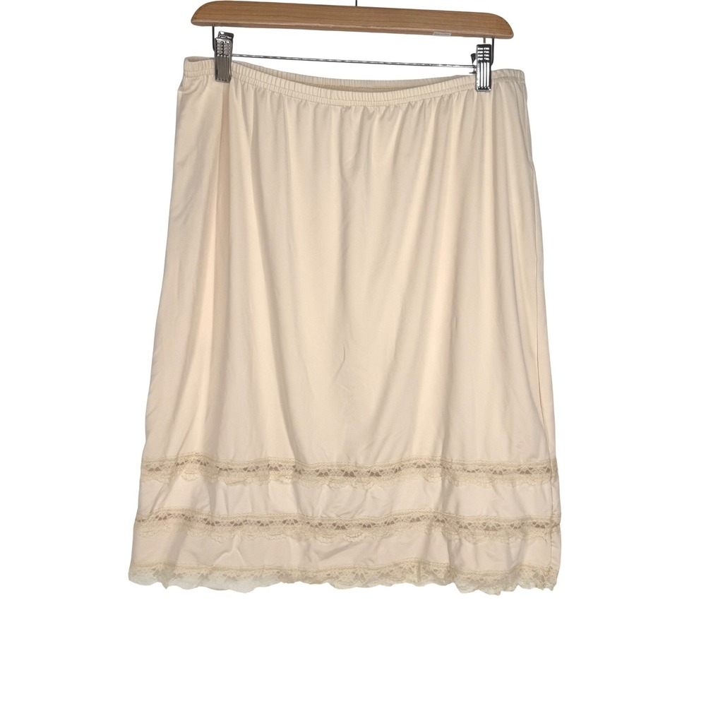 Womens Lace Trim Slip Skirt XL Elastic Waist Midi Knee Pull‎ On 90s Y2K Retro